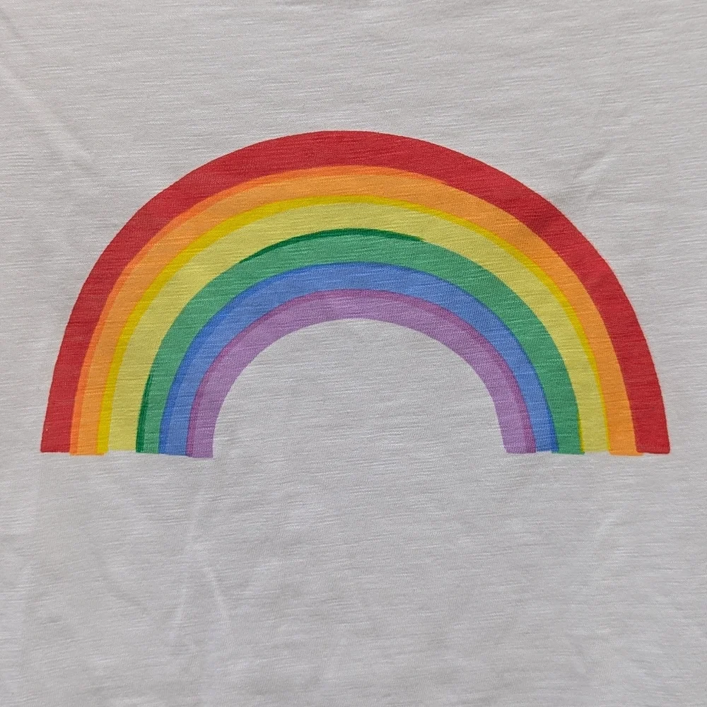 Primary Kids T-shirt Crew Neck Short Sleeves White Rainbow Cotton Size 6 7 - Picture 2 of 5
